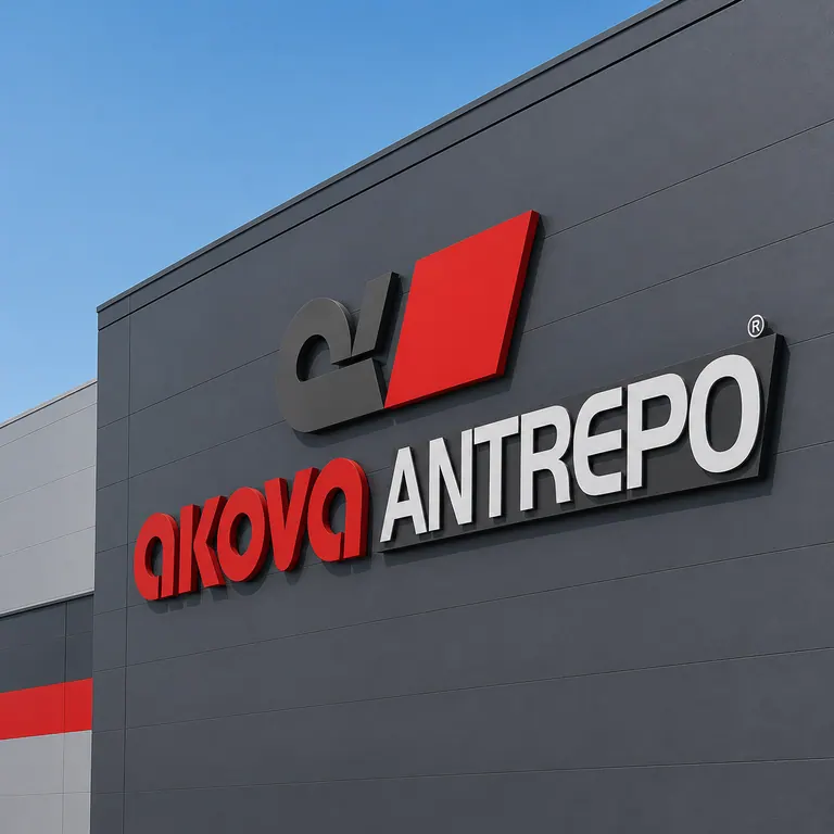 Akova Antrepo tesisinin cephesindeki Akova Antrepo tabelası